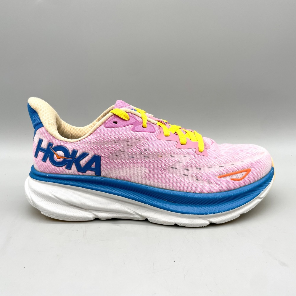Hoka One One Clifton 9 Womens 10 B Running Shoes Pink Blue Sporty Ftiness Gym